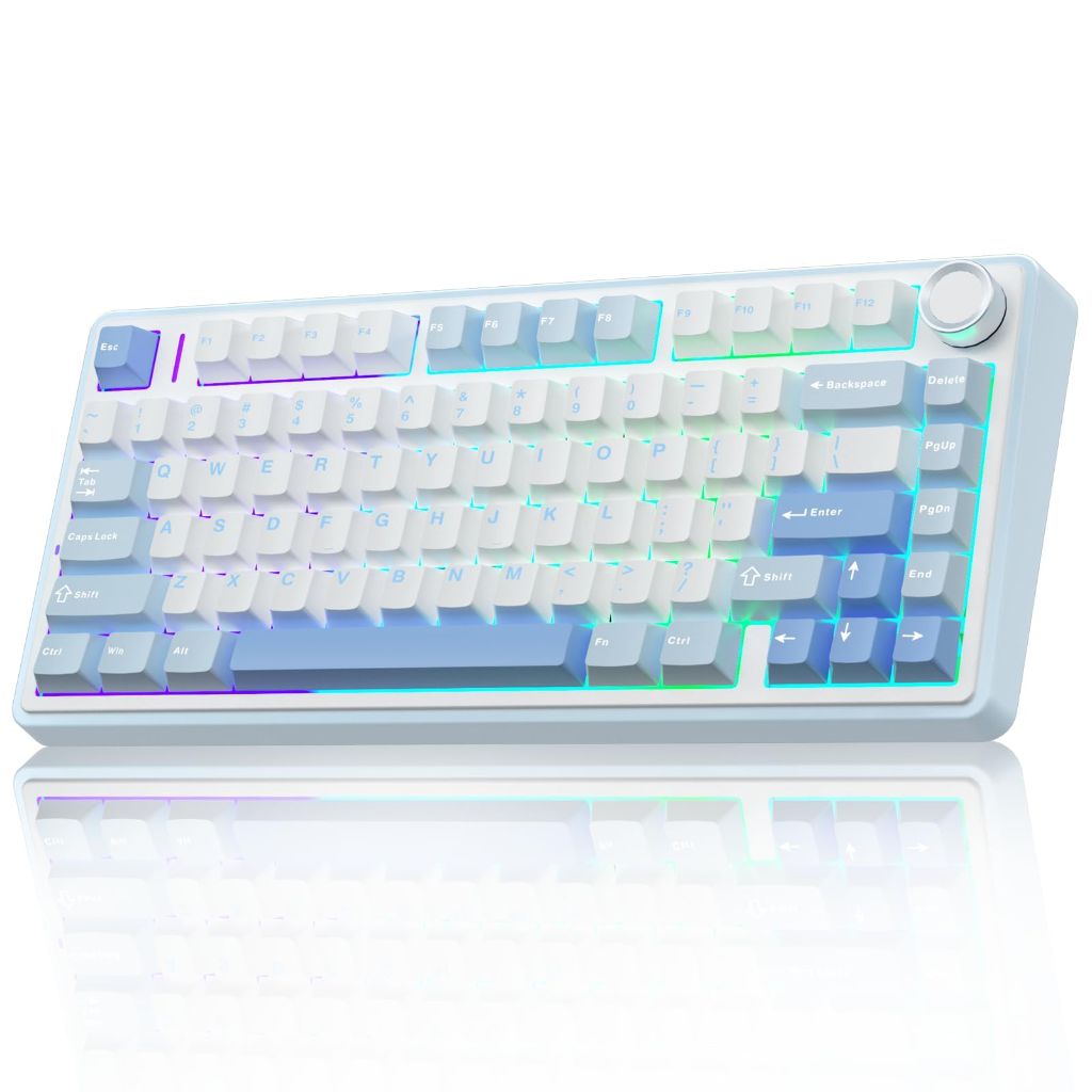 AULA F75 75% Wireless Mechanical Keyboard, Hot Swappable Creamy Keyboard, (Salt White Blue)