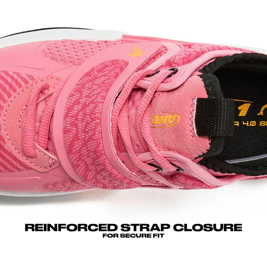 AND1 Gamma 4.0 SS Boys & Girls Basketball Shoes, Kids Youth Cool Basketball Sneakers with Strap - Dark Pink/Orange, 5.5 Big Kid
