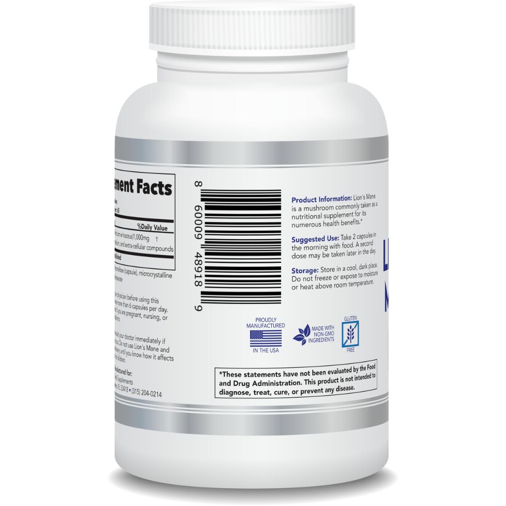Lion's Mane Mushroom Capsules | Organic Real Mushrooms Lions Mane Powder Supplement - 120 Capsules (2 Month Supply)
