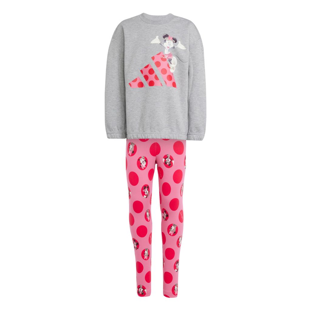 adidas Girl's x Disney Minnie Mouse Sportswear Jogger Set - Gray Heather/Pink Fusion/Pure Ruby, Size Small