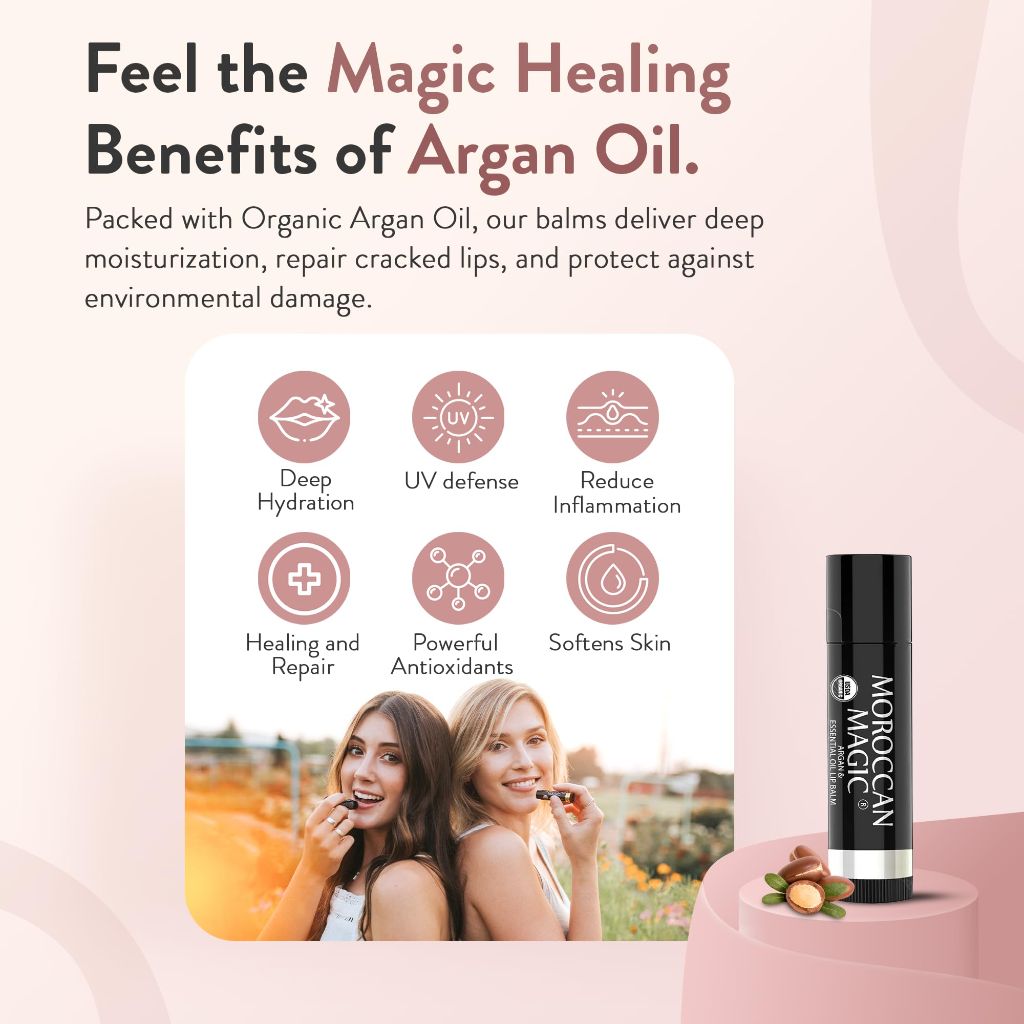 Moroccan Magic Organic Lavender Vanilla Lip Balm 3 Pack | Ultra-Hydrating Argan & Essential Oil Lip Moisturizer + Vitamin E