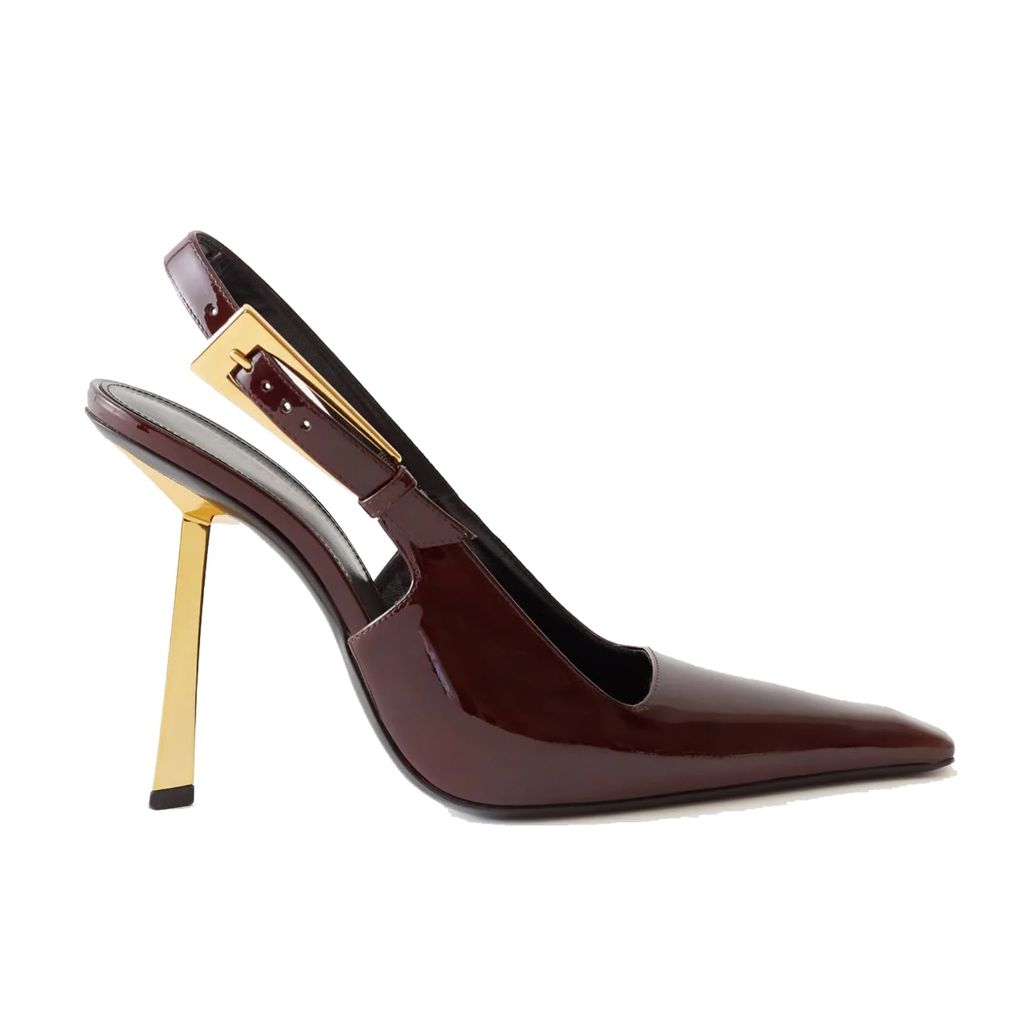 THESHY Women's Slingback Stiletto High Heels Square Toe Metal Buckle Pumps Backless Patent Leather Fashion Dress Shoes for Women Burgundy