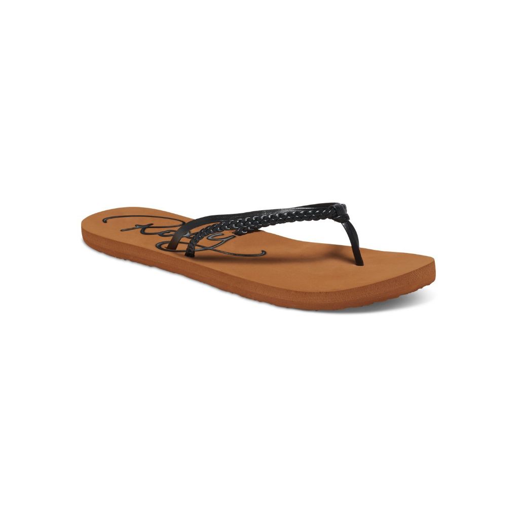 SZ 8, Roxy women's Cabo Sandal Flip Flop, Black/Brown