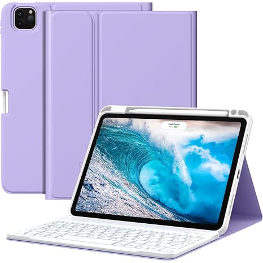 MoKo for iPad Air 11 Inch Case with Keyboard 7th/6th Gen Multi-Angle Detachable Bluetooth Keyboard, Purple
