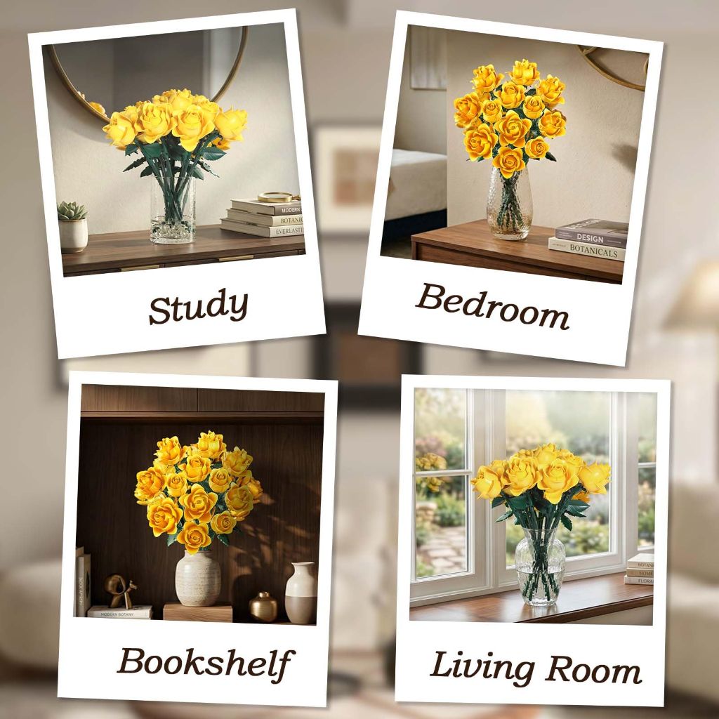 HAYXUN 12 Yellow Roses Bouquet Set 11017, 585 Pieces