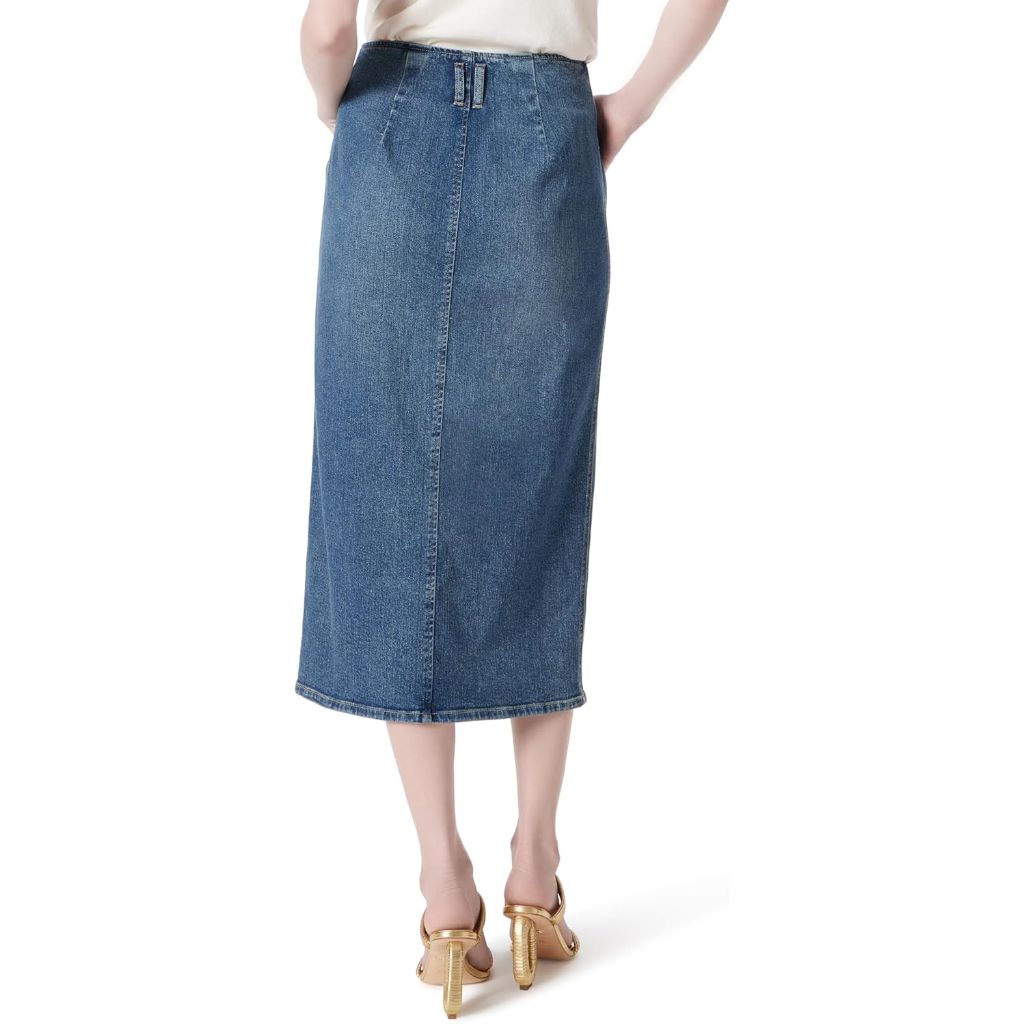 DEE OCLEPPO Women's Millie Zipper Front Denim Skirt with Center Slit Standard - Ocean Blue, Size 8