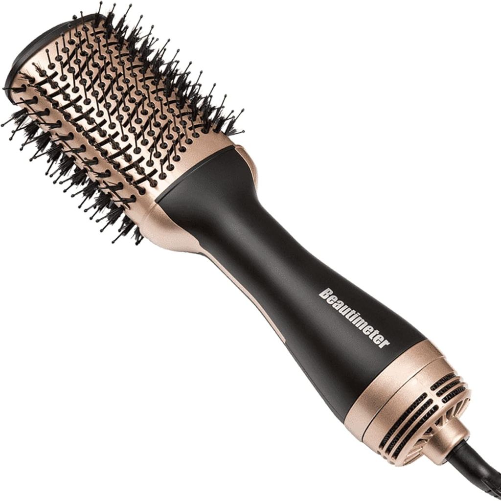 Beautimeter Blow Dryer Brush, Hot Air Brush One Step Hair Dryer and Styler Volumizer, 4 in 1 Negative Ionic Hair Styler with Oval Barrel for Smooth, Frizz-Free Hair Types, Black & Gold