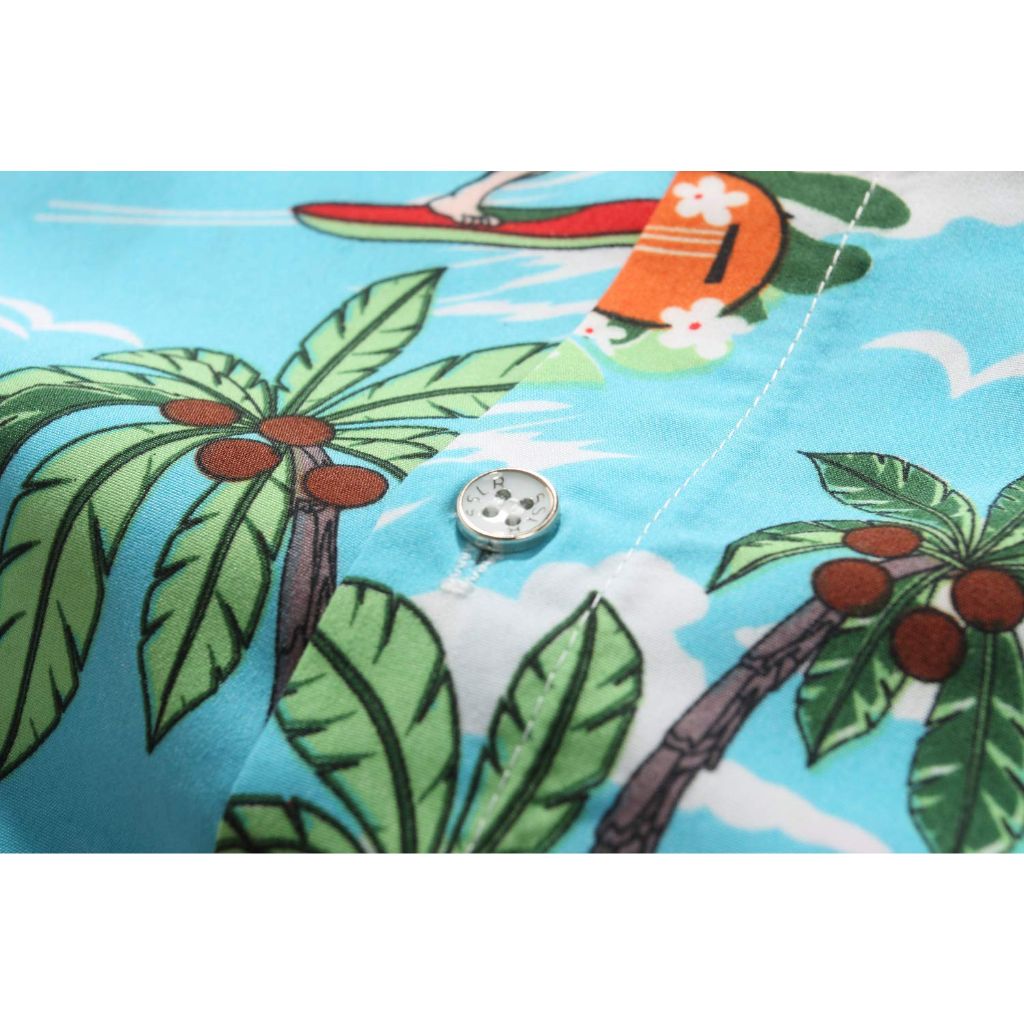 SSLR Christmas Shirts for Men, Santa Claus Party Ugly Funny Family Vacation Hawaiian Shirt (Medium, Bright Blue)
