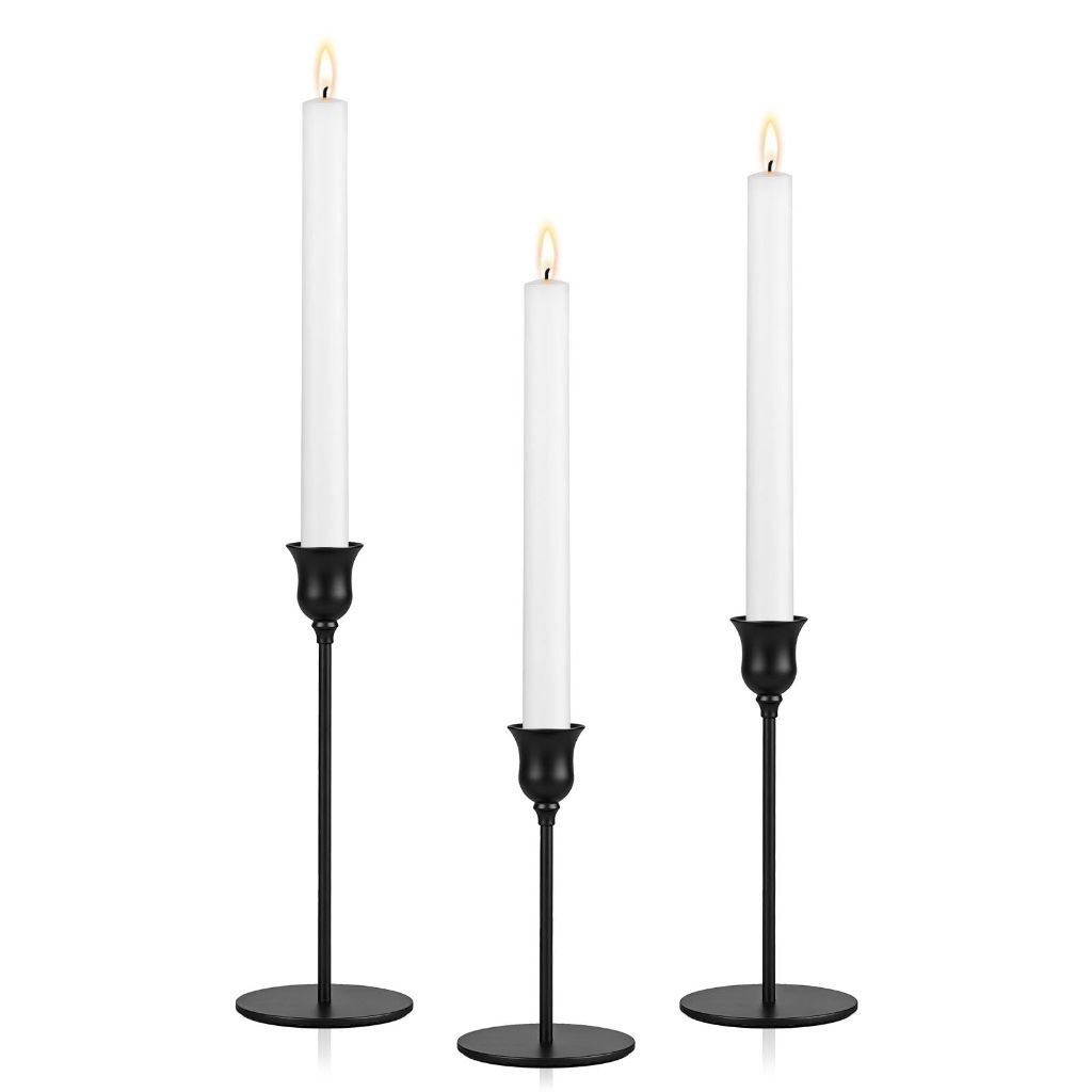 Ohtomber Taper Candle Candlestick Holders - 3PCS Black Metal