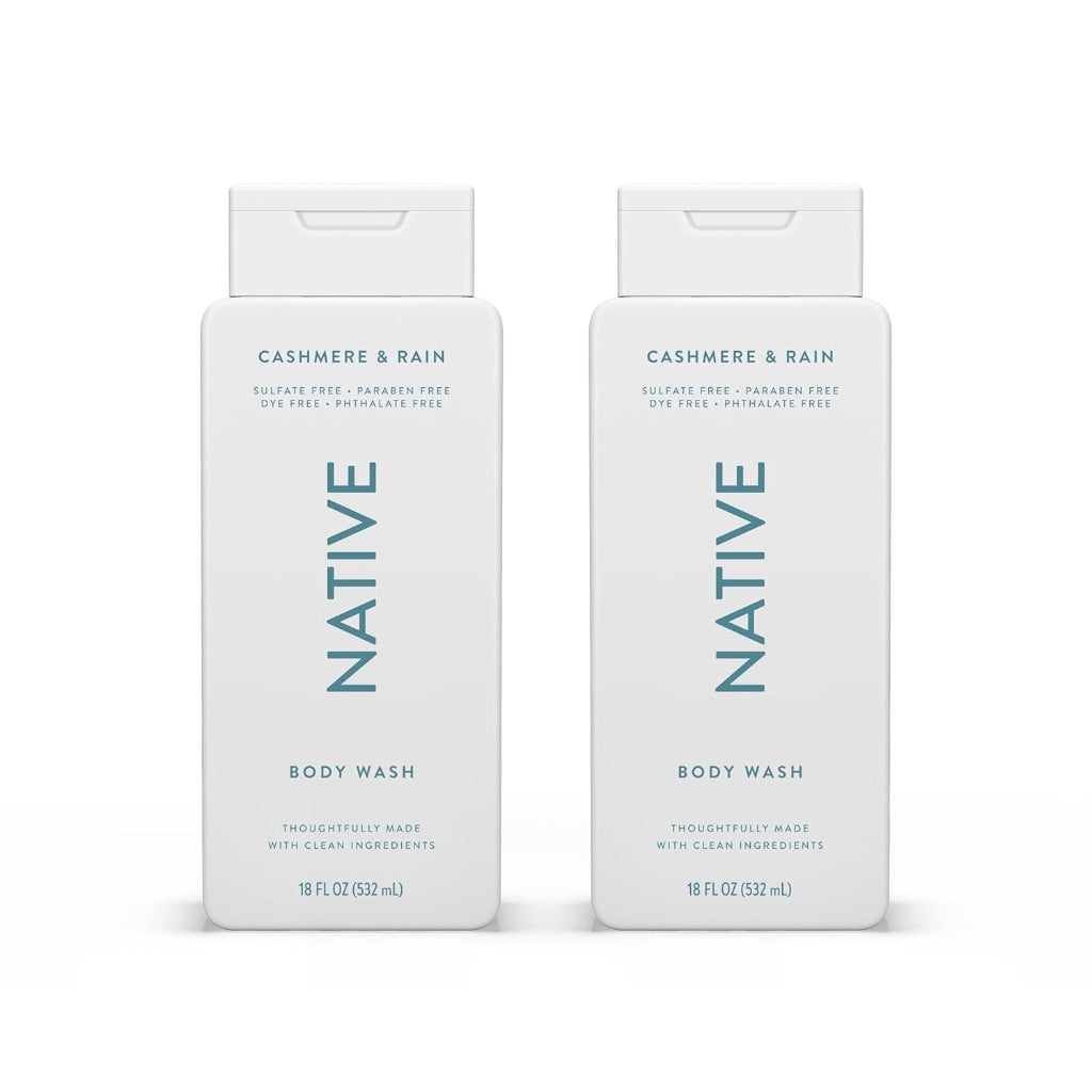 Native Body Wash with Naturally Derived Ingredients Sulfate, Paraben, & Dye Free - Cashmere & Rain 18oz, 2 Pack