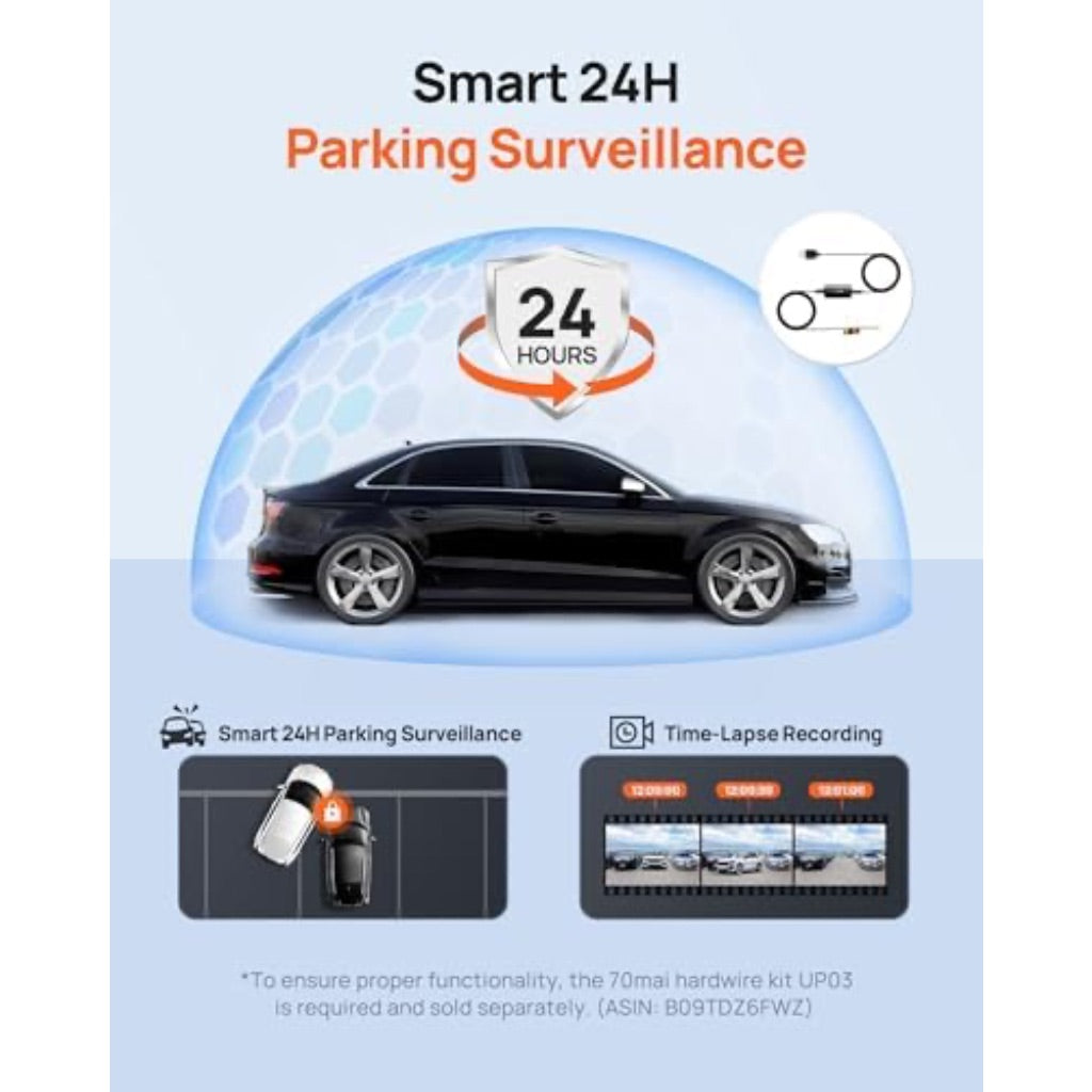 70mai Smart Dash Cam M310, 1296P QHD, Built-In Wi-Fi, 130° Wide-Angle FOV, WDR, Night Vision, iOS/Android Mobile App, Loop Recording, Parking Monitor, Time-Lapse