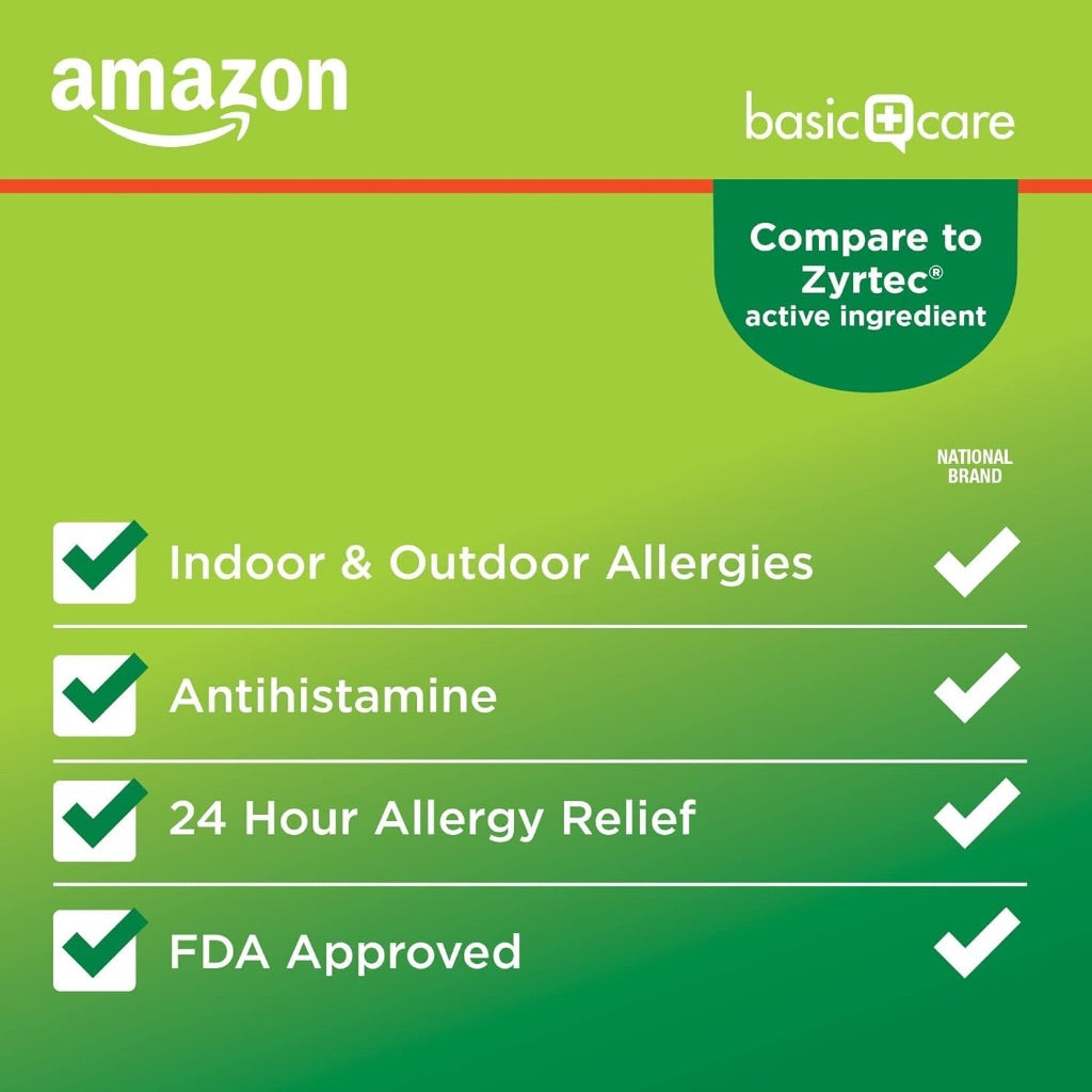 Amazon Basic Care 24 Hour Allergy Relief, 10mg Cetirizine Hydrochloride, 300 Tablets