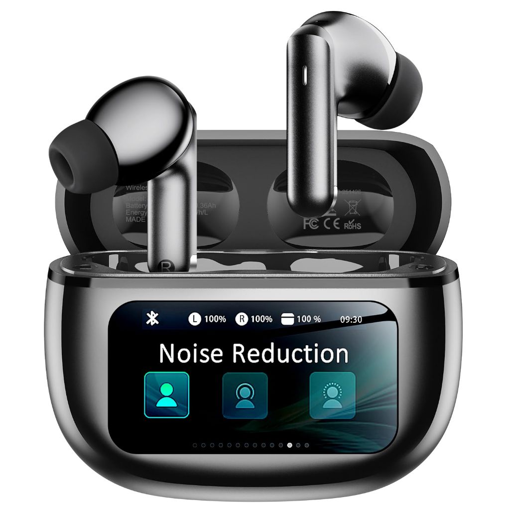 Wireless Earbuds with Touchscreen Smart Charging Case, Active Noise Cancelling, Bluetooth 6.0, IPX7, 40H Battery