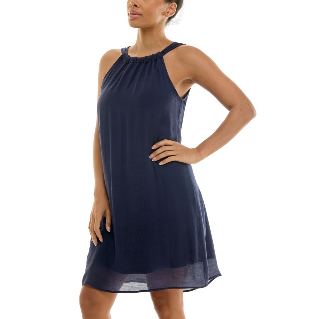 Zac & Rachel Women's Sleeveless Halter Slub Dress, Navy Blazer, S