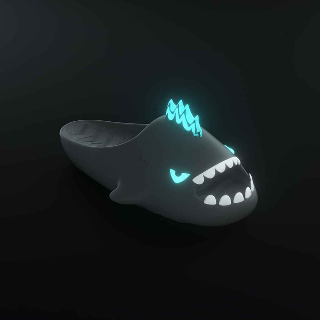 Hello Slippers Sharkicks Pro Nuclear Kaiju Shark Slides Sandals,(Black EU 42-43)