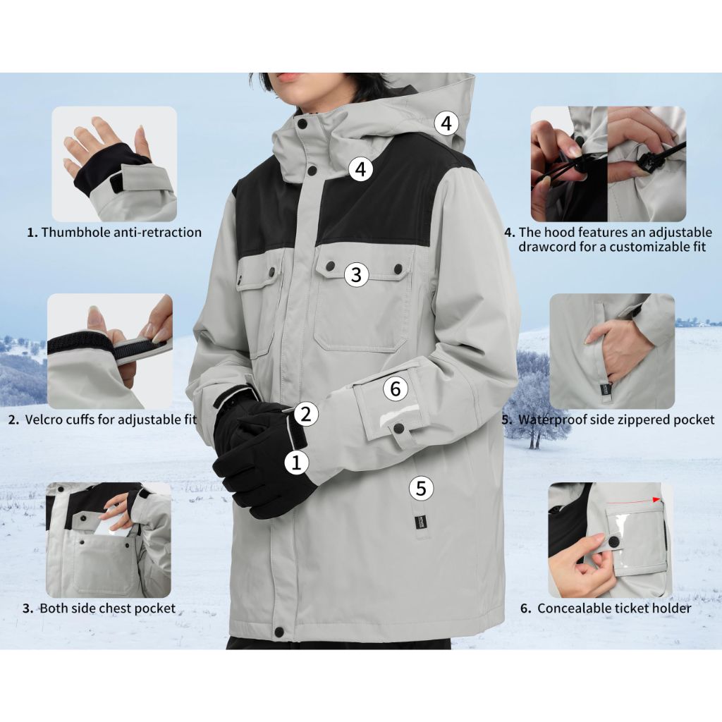 Actleis Winter Snowboard Jacket Warm Snow Coats For Men, Small, Black And Mocha Beige