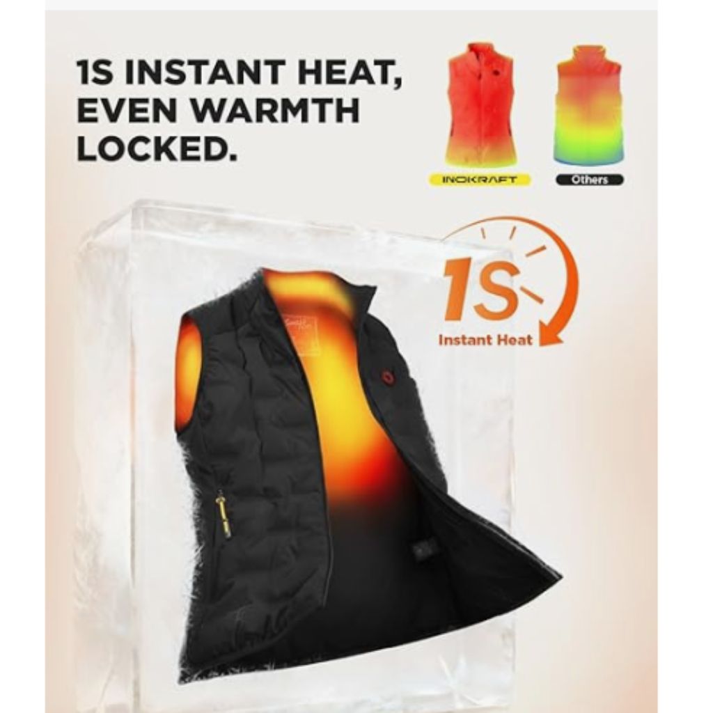 InoKraft Heated Vest Women, Lightweight Quilted Vest with Rechargable Battery Pack & USB-C Cable, Christmas Gifts for Women