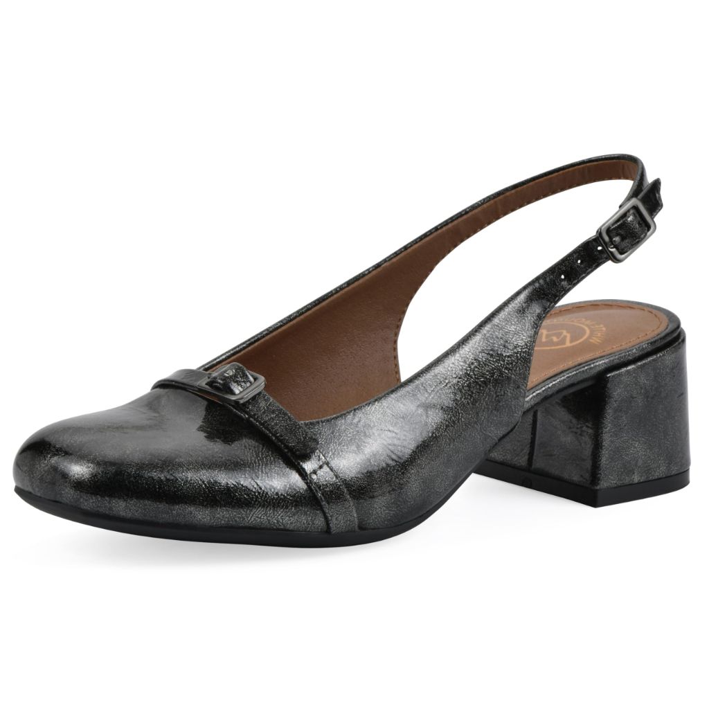 WHITE MOUNTAIN Women's Later Cap Toe Slingback Block Heel, Pewter/Patent, 9 M
