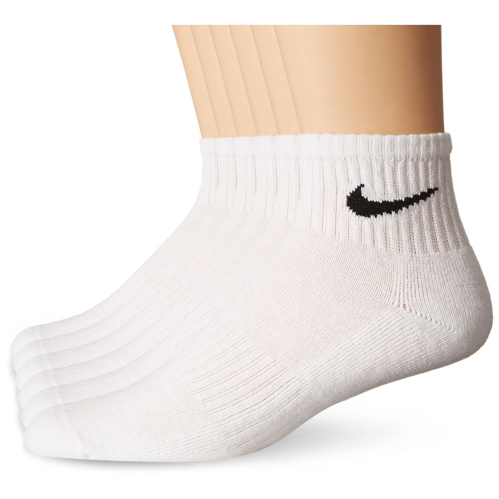 NIKE Unisex Performance Cushion Quarter Socks with Bag (6 Pairs), White/Black, Medium