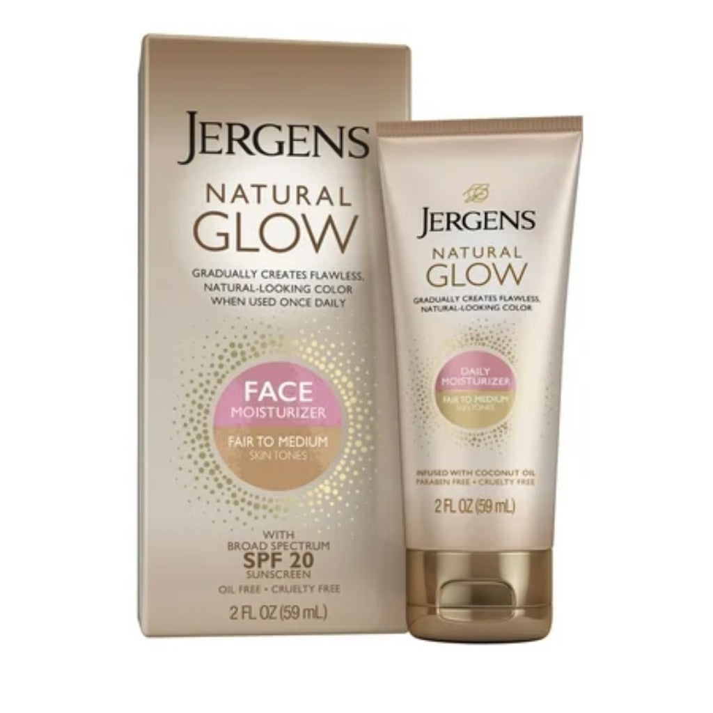 Jergens Natural Glow Face Moisturizer Fair to Medium  SPF 20 Self Tanner  Sunscreen  2 oz