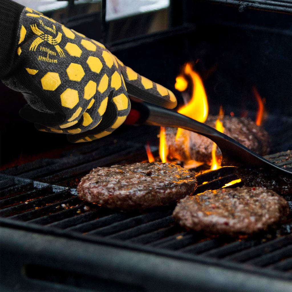 J H Heat Resistant Oven Glove (Black/Yellow, Regular Cuff)