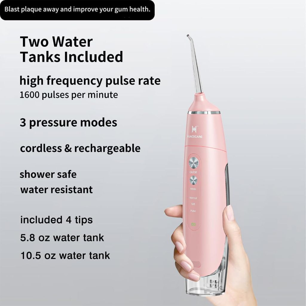 Water Flosser Equipped with Two Water Tanks for Home and Travel (Pink)