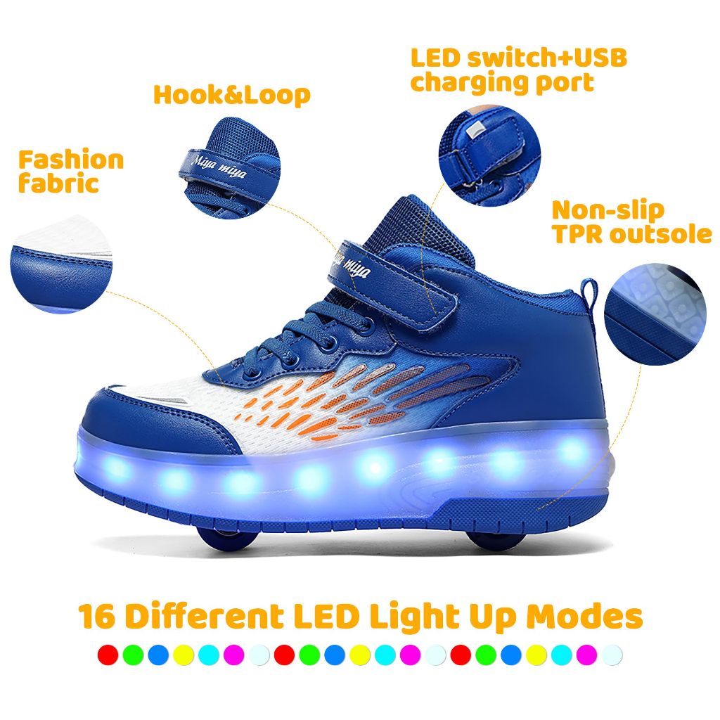 Wooowyet LED Roller Skate Shoes for Kids Boys Girls Light Up Fashion Sneakers Wheels Roller Shoes Wheeled USB Rechargealbe Black Little Kids Size 3