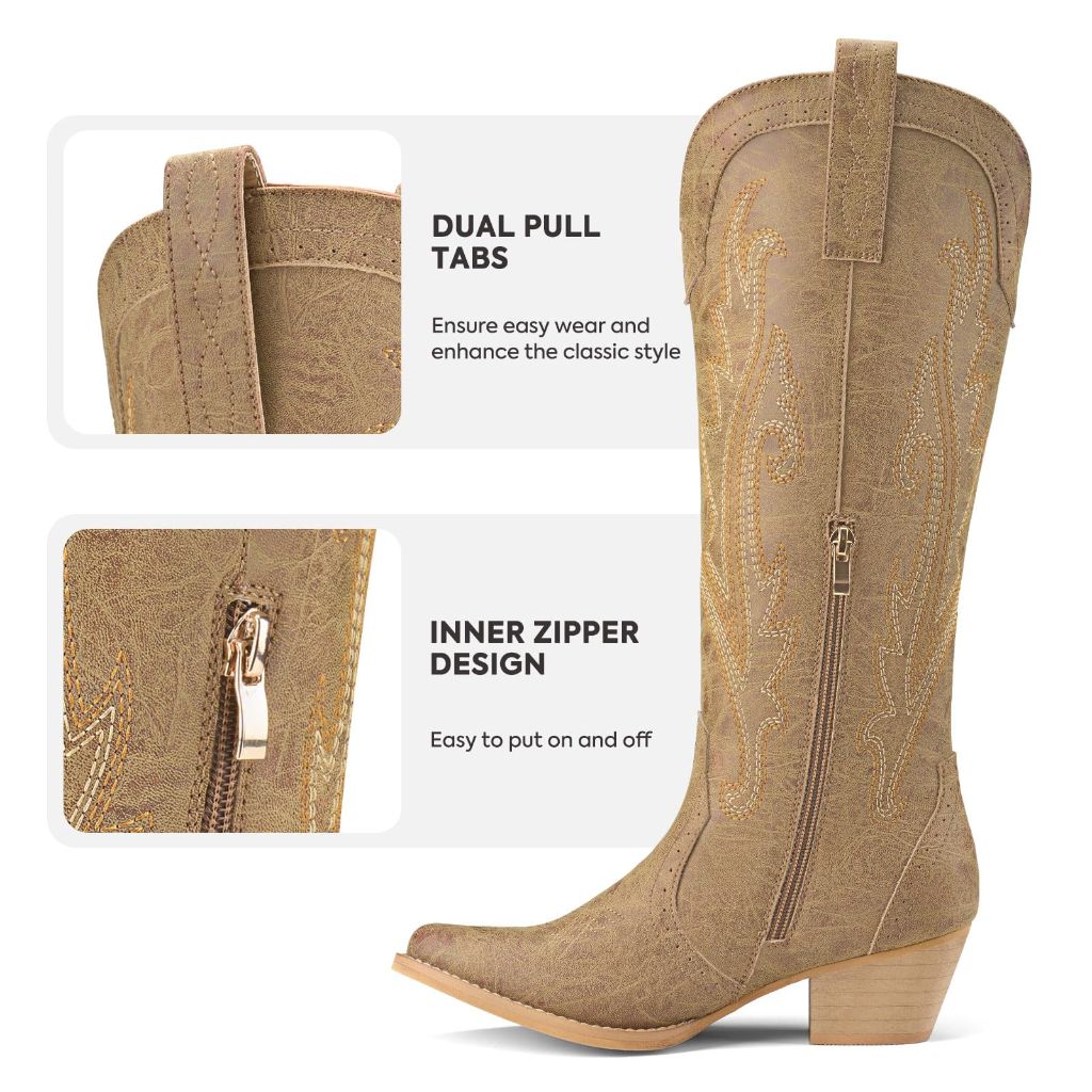 Rollda Women's Embroidered Knee-High Western - Brown Suede, Size 9.5
