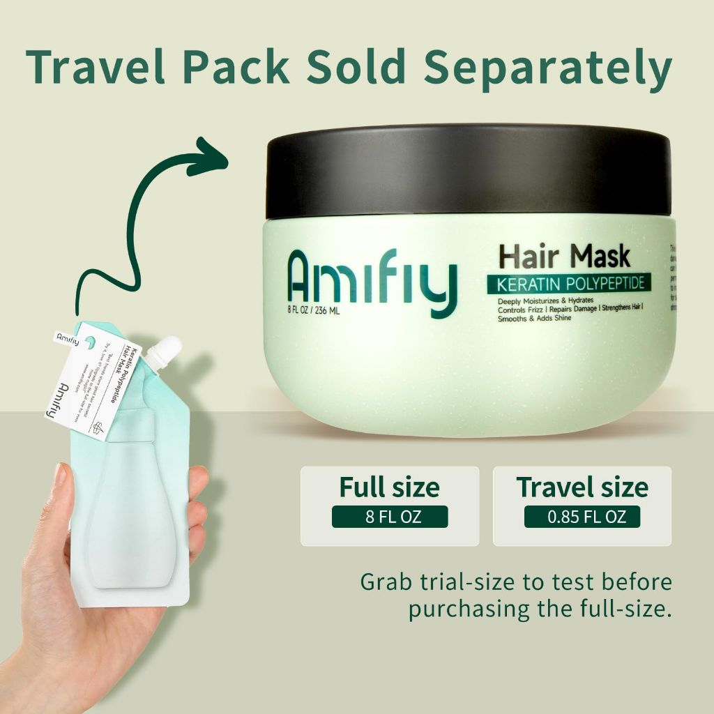 Amifiy Keratin Hair Mask Packet, Travel Size, 0.85 Fl Oz
