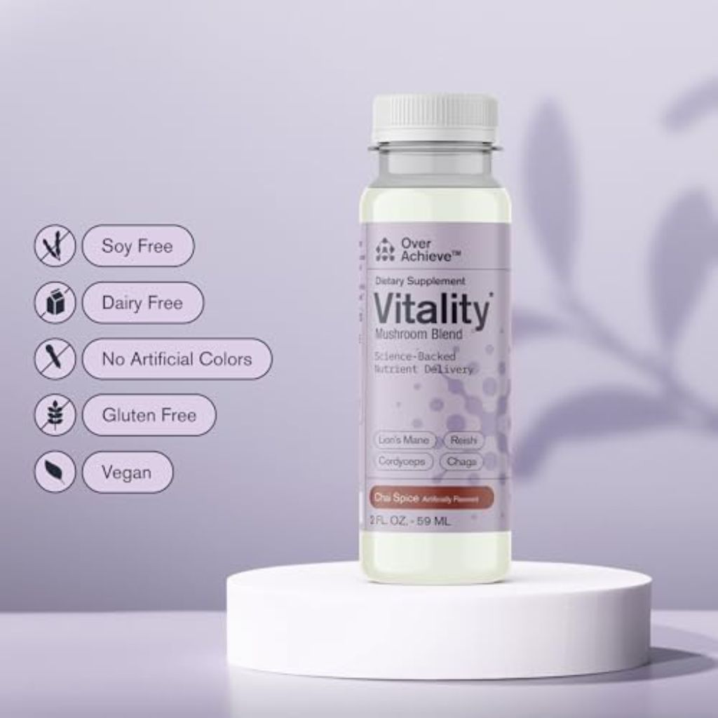 Mushroom Vitality Blend, Cordyceps, Reishi, Chaga, Lion’s Mane, Ashwagandha Liquid - Chai Spice, 2 fl. oz. (3 Pack)