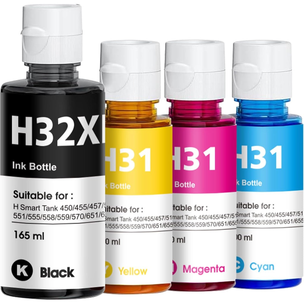 Generic Ink Bottle Refill Kit for HP 31/32XL - 4-Pack (165ML 32XL Black Ink, 100ML 31 Color Ink)