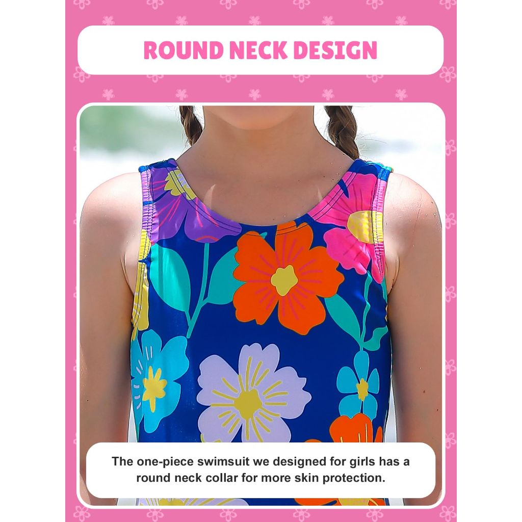 Angel season Girls One Piece Swimsuit for Toddler, Navy Blue Floral - Size 6 Years