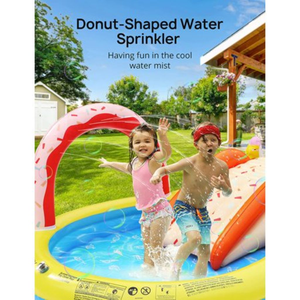 EVAJOY Inflatable Kiddie Pool, 101” x 57” x 24” Play Center with Detachable Slide for Children