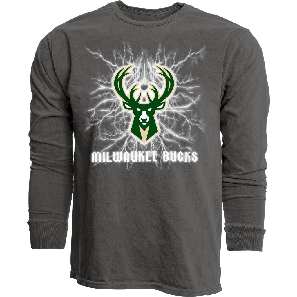Milwaukee Bucks NBA Officially Licensed Long Sleeve T-Shirt Ringspun Electric Black, Medium