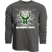 Milwaukee Bucks NBA Officially Licensed Long Sleeve T-Shirt Ringspun Electric Black, Medium