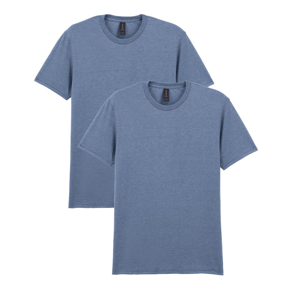 Gildan Unisex Adult Softstyle Cotton T-Shirt, Heather Indigo (2-Pack), Medium US