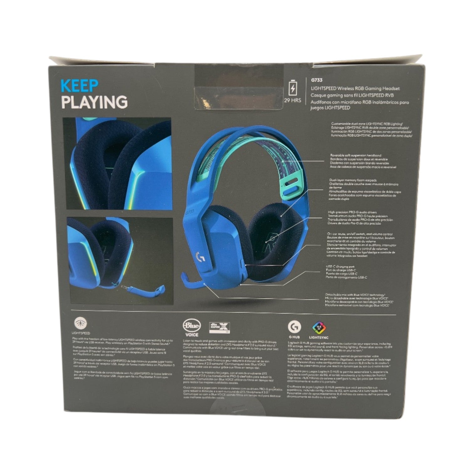 Logitech G733 Lightspeed Wireless Gaming Headset with Suspension Headband, Lightsync RGB, PC, PS5, PS4, Switch Compatible - Blue