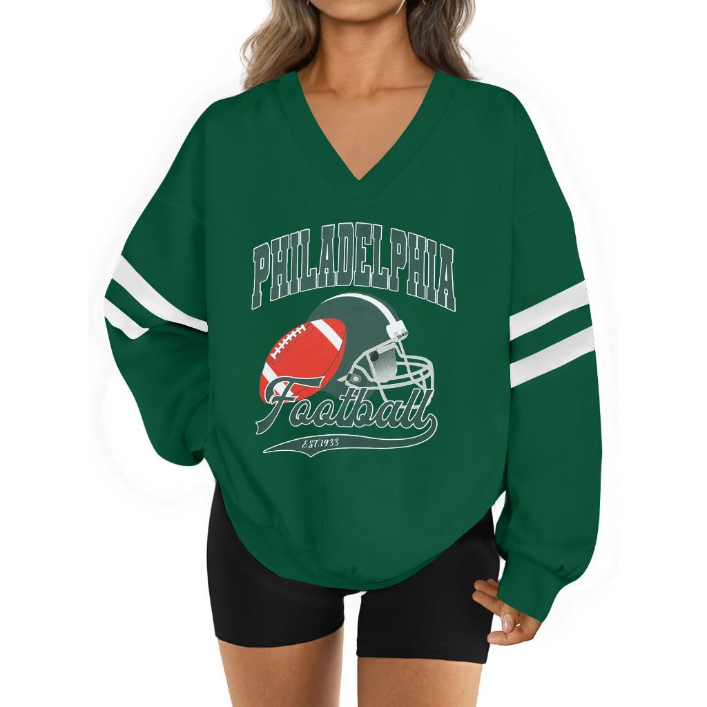 SZ L, ASTANFY Game Day Sweatshirt Women Sequin Football - Green