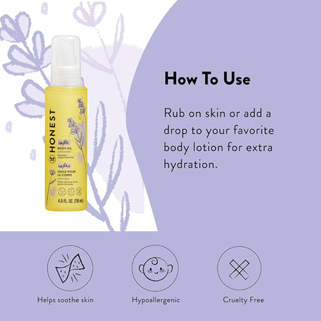 The Honest Company Lavender Infused Calming Body Oil, 4.0 fl oz
