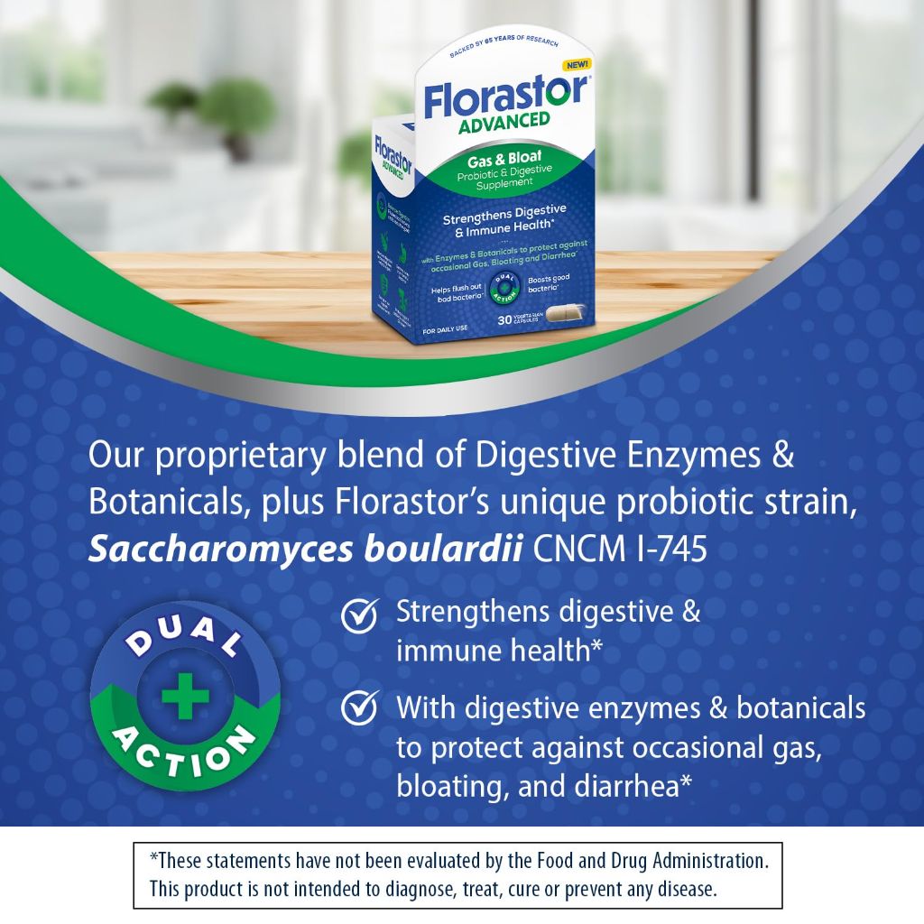 Florastor Advanced Gas and Bloat Probiotic, 30 Capsules