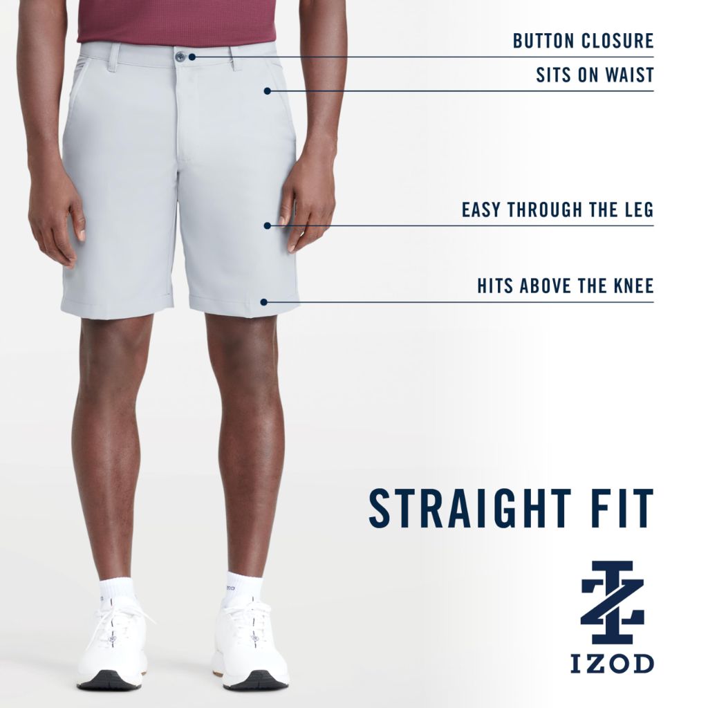 IZOD Men's 9.5" Micro Poly Classic Fit Golf Short, 42, Nickel