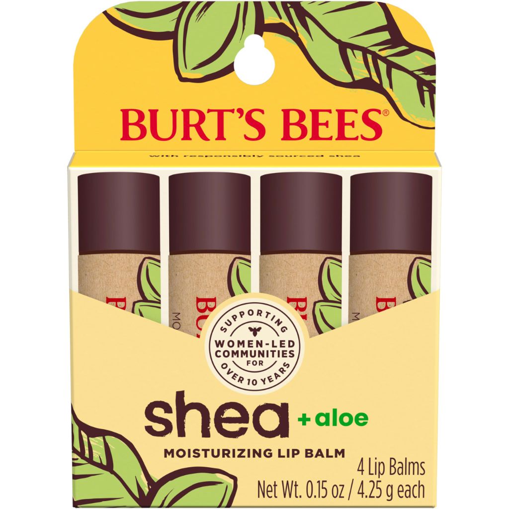 Burt's Bees Shea and Aloe Moisturizing Lip Balm, Lip Moisturizer With Responsibly Sourced Beeswax, 4 Tubes, 0.15 oz.