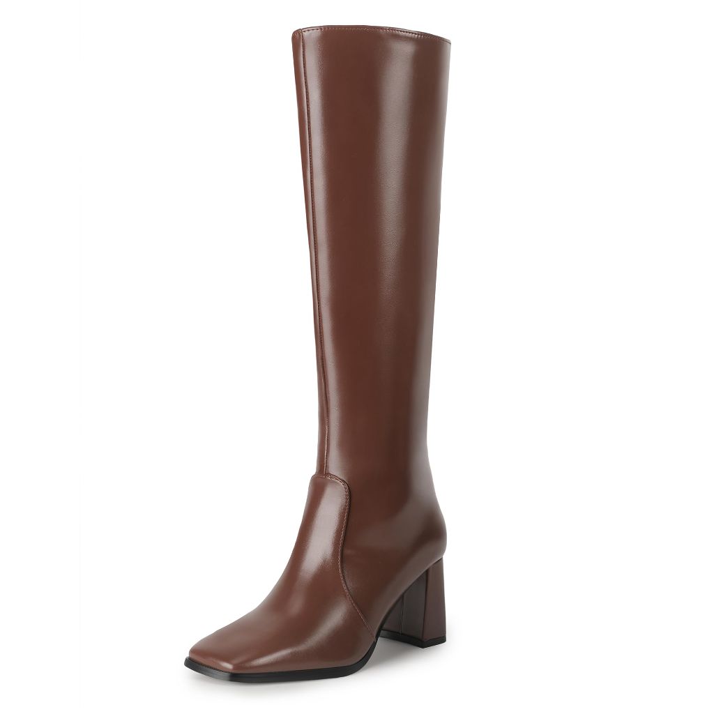 IDIFU Brown Boots for Women Knee High (New Brown Pu, 9)