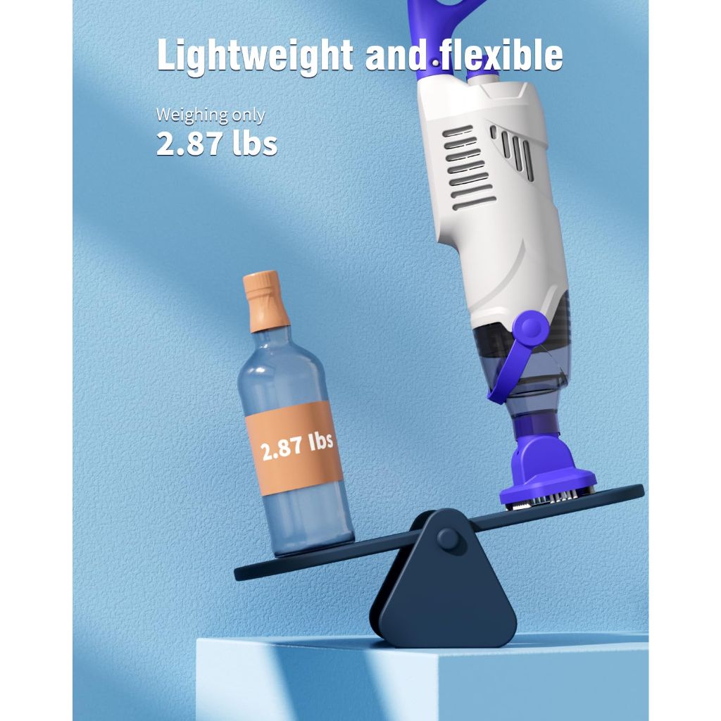 Little Shark Pool Vacuum w/60W Motor, 18 Gal/Min Powerful Suction, 5000mAh Battery, 1h Run Time