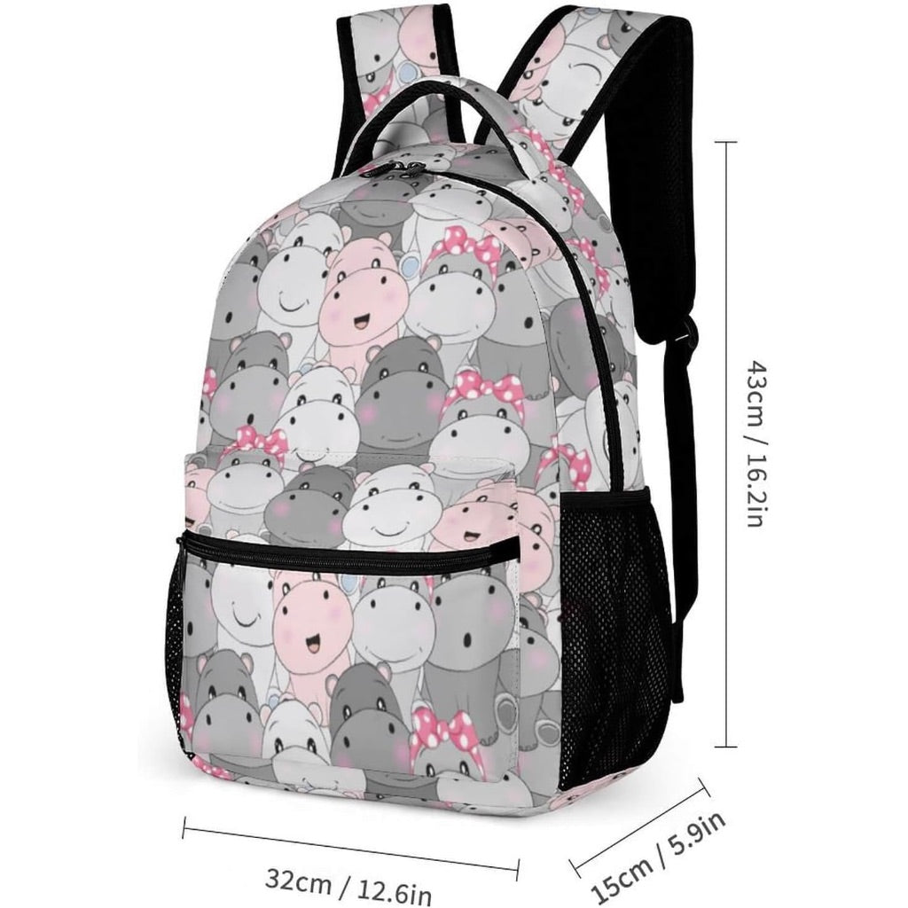 Kid's Hippo Backpack, 16" Adjustable, Lightweight - Pink & Gray Hippo