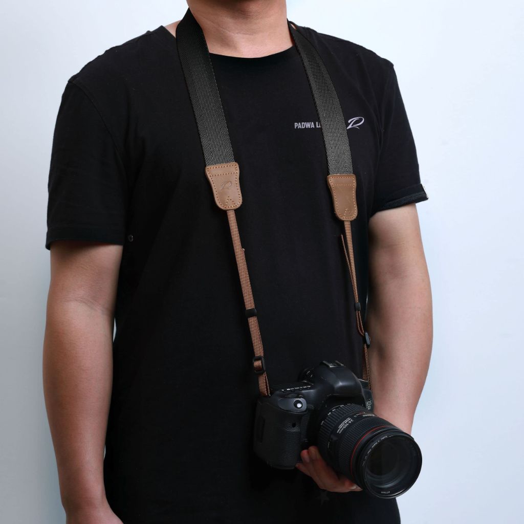 Padwa Lifestyle Black Camera Strap - Double Layer Crazy Horse Cowhide Head,1.5" Wide