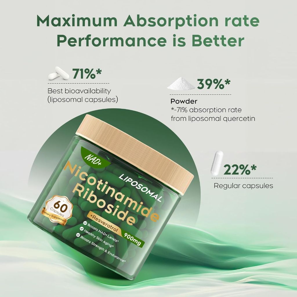 NAD Supplement Nicotinamide Riboside Resveratrol 900mg, High Purity Liposomal NAD+, NMNH Supplement Alternative,for Anti-Aging, Energy, Focus(60)