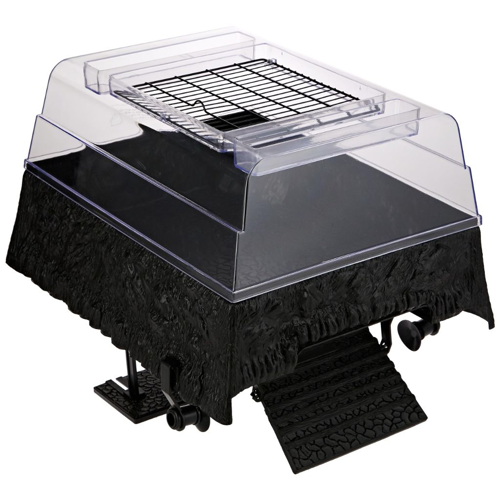 PENN-PLAX Reptology Turtle Topper – Above Tank Basking Platform That Safely Mounts to Standard Size Tanks Including 10g, 20L, 20H, 29g, up to 55 Gallons and 13” Wide – Black Color (REP600)