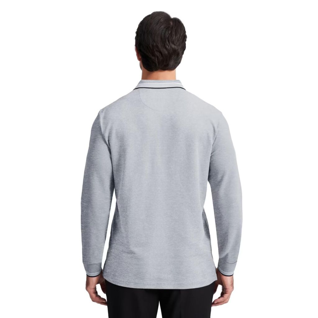 Men's Long Sleeve Polo Shirts with Tipped Collar, 3XL, Light Grey