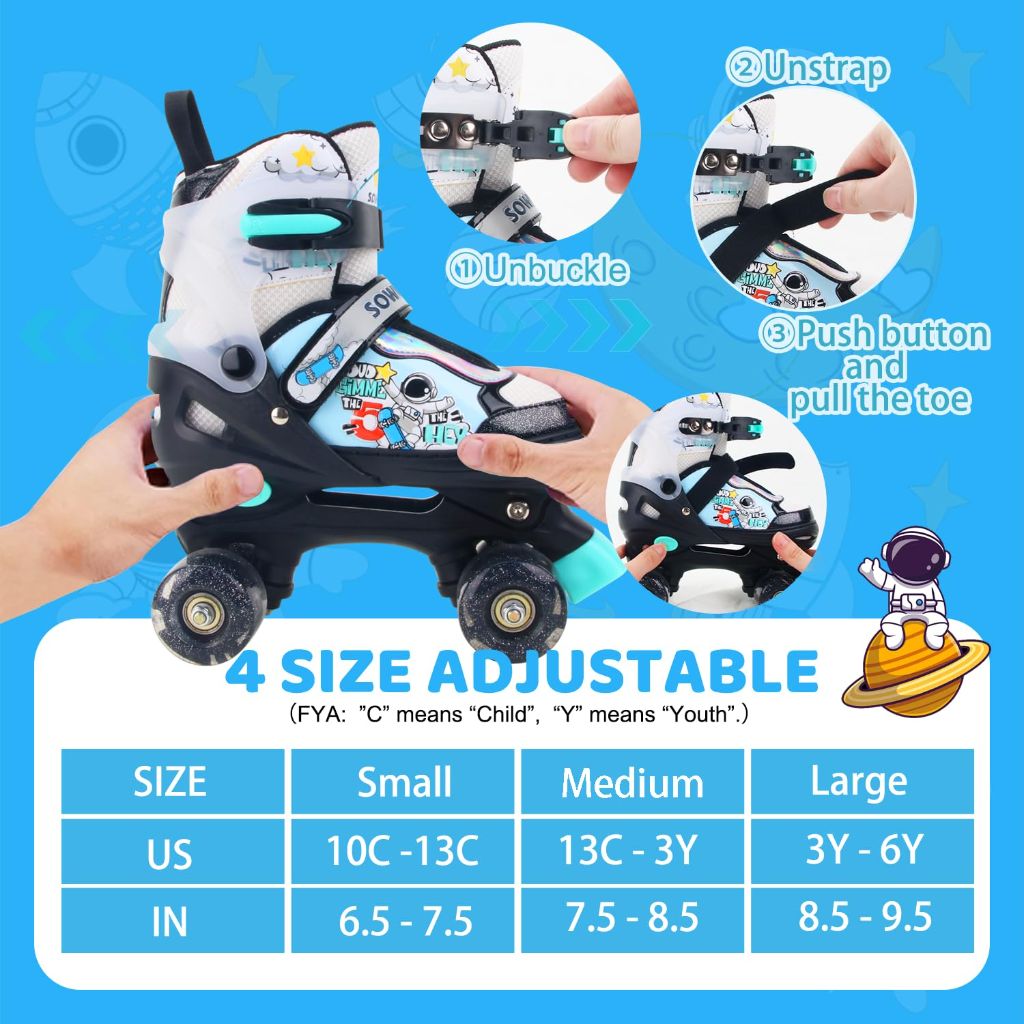 Sowume Adjustable Roller Skates for Boys and Kids, Light-Up Wheels
